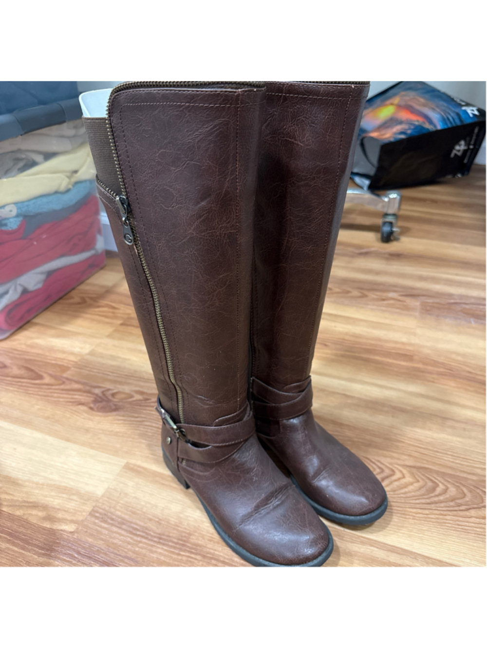 Women's Guess Brown Knee-High Riding Boots with Buckle Detail - Picture 5 of 8